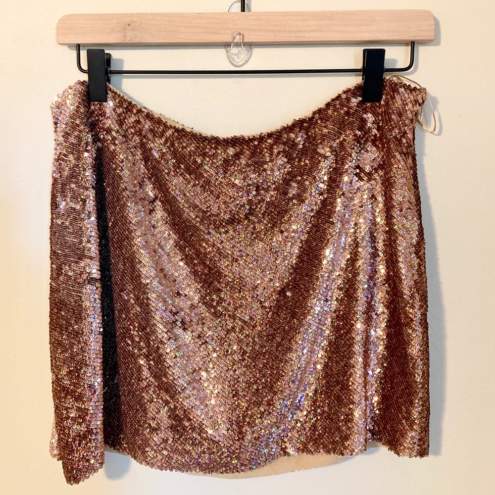 NWT Haute Hippie copper sequin mini skirt, large